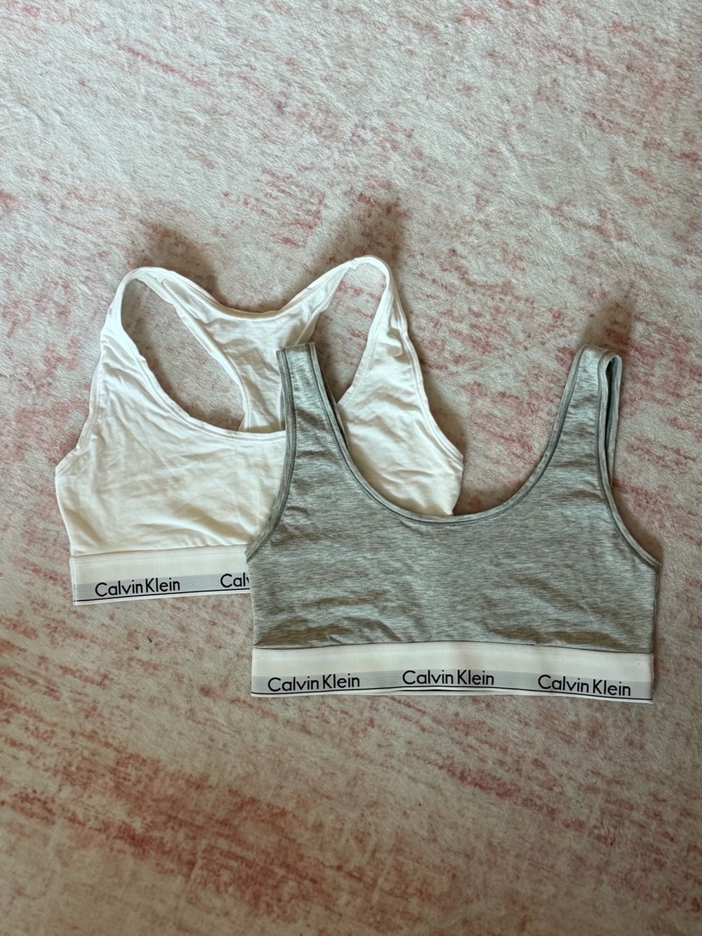 Calvin Klein White and Heather Gray Cotton Logo Bralette Duo